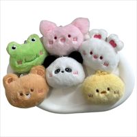 Porte-clés pendentif figurine animale en peluche courte brodée, avec fonction couineuse et ornement pour sac à dos