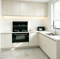 Ensembles complets d'armoires de cuisine modulaires européennes minimalistes en laque mate anthracite sans poignées avec éclairage LED pour crédence