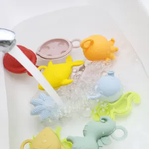 New Design Ocean Silicone Baby Bath Toys Set Spray Baby Shower Animal Silicone Baby Bath Toy For Kids