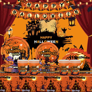 Halloween Themafeest Decoratie Papieren Bord Feest Decoratief Servies Festival Tafelkleed Vlag Thuis Feestartikelen - Product Image 1