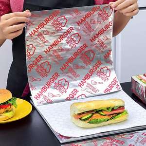 Emballage pour hamburger en aluminium personnalisé en usine, conservation de la chaleur pour la restauration rapide, qualité alimentaire, résistant à l'huile, emballage à emporter - Product Image 1