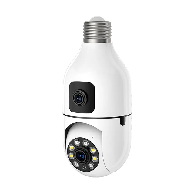새로운 4MP 전구 WIFI 카메라 듀얼 렌즈 실내 감시 AI 인간 추적 무선 음성 경보 카메라 스마트 홈 모니터