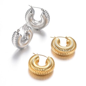 Pendientes Redondos Gruesos Vintage para Mujer, Acero Inoxidable, Chapados en Oro, Aros Gruesos, Joyería de Moda - Product Image 4