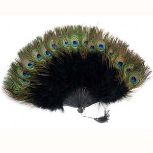 Abanico de plumas de pavo real negro al por mayor para mujer espectáculo de disfraces fiesta de té vacaciones baile nupcial boda decoración sesión de fotos accesorio - Product Image 1