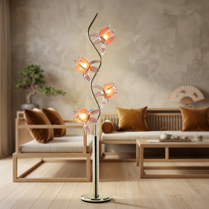 Lámpara de pie floral de lujo con diseño de loto, pétalos de vidrio, base metálica estable, portalámparas E26, luz decorativa para hotel y sala de estar. - Product Image 4