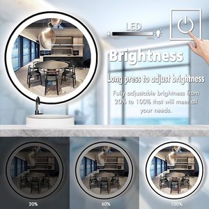 Estilo moderno montado en la pared LED marco negro baño espejo inteligente pantalla táctil redonda para maquillaje para dormitorio - Product Image 2