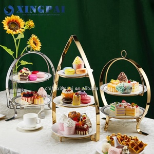 Giá đỡ bánh ngọt ba tầng mạ vàng sang trọng XINGPAI, dành cho tiệc cưới, liên hoan - Product Image 2