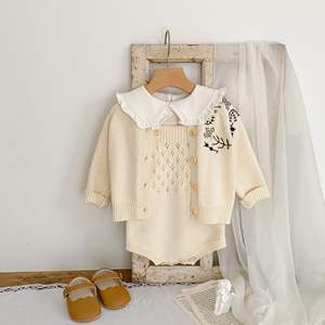 Setelan baju monyet katun bayi, pakaian musim semi rajut bayi baru lahir lengan panjang jaket Romper grosir - Product Image 3