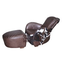 Fauteuil club en cuir inclinable vintage en cuir pleine fleur, fauteuil selle et ottoman en cuir de vache vieilli, fauteuil traditionnel pour hôtel