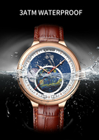 Nouvelles tendances Sport montres pour hommes en cuir de luxe Phase d'étoile squelette montre mécanique cadran bleu planète pour hommes