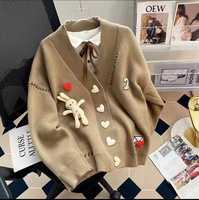 Nouveau design – Cardigan d'hiver en acrylique anti-plis pour femme, motif lapin, style preppy, coupe ample, manteau extérieur à motif de dessin animé
