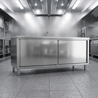 Table de travail en acier inoxydable avec porte coulissante, table de préparation pour cuisine commerciale, poste de travail durable pour restaurant et restauration