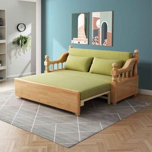 Solid Wood <b>Sofa</b> <b>Bed</b> <b>Convertible</b> Fabric Double Size Living Room Furniture for Home Use - Product Image 1