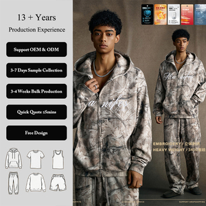 Felpa con Cappuccio Oversize Personalizzata con Trasferimento Termico, Lettere Mimetiche, Ricamo 3D, Zip Bidirezionale per Uomo - Product Image 1
