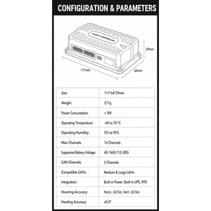 Contrôleur de vol pour drone de taille moyenne à grande avec alimentation UPS intégrée, RTK 40-160V, pilote automatique industriel 16 canaux - Product Image 4