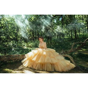 Yellow Strapless Tulle Ball Gown Wedding Dress Empire Waistline Candy Color Outdoor Themed Photography Dress - Product Image 3