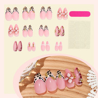 Nouveauté 2026 – Faux ongles flexibles à motif floral léopard, à presser, détachables, longs et pointus, pour nail art, mignons, pour salon, 24 pièces