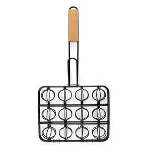 Cesta para asar carne, ostras y mariscos con mango de madera, herramienta cuadrada de hierro para barbacoa, para cocinar, hornear y asar a la parrilla, 50x25.5x6cm - Product Image 5