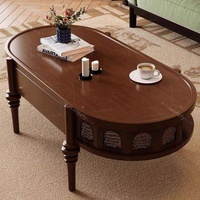 Table basse vintage en bois massif de style français, best-seller, avec tiroirs de rangement, forme elliptique rétro, meubles de salon pour chambres