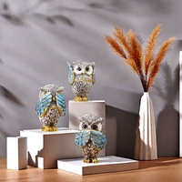 Nouvel ensemble de 3 ornements populaires Art Déco en forme de hibou, statues d'animaux gravées en résine pour salon et anniversaire