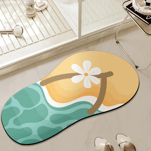 Alfombra absorbente antideslizante para baño, alfombra ovalada de fibra de poliéster con diseño de plantas bohemias para puerta de inodoro y dormitorio - Product Image 3