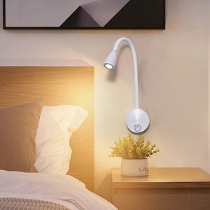 Lampe murale de lecture LED 3W à col de cygne, flexible et réglable avec interrupteur, pour le travail et l'étude, montage mural, 85-265V, lampe de chevet pour chambre à coucher - Product Image 3