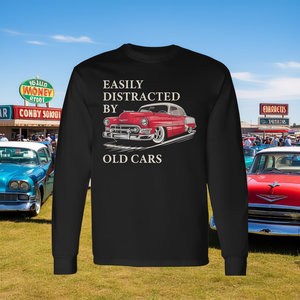 T-shirt à manches longues pour homme, facilement distrait par les voitures anciennes, pour les amateurs de voitures classiques et vintage - Product Image 3