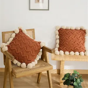 Nouvelle arrivée 45x45cm 100% Chenille fil Pom Pom tricoté housse de coussin pour la décoration intérieure coussin de siège et noël FTS