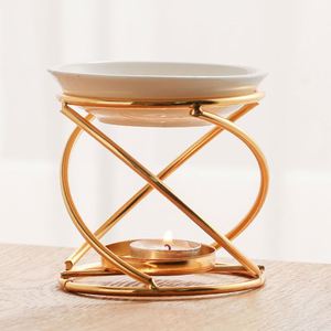 Lampe chauffante créative en métal pour huiles essentielles, brûleur d'huile en céramique doré, chauffe-cire, décoration d'intérieur - Product Image 3