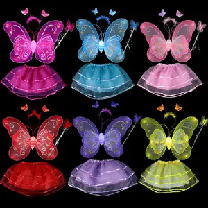 Penjualan Laris Gaun Tutu Sayap Kupu-kupu Peri Pesta Ulang Tahun Pertama Murah Set Kostum Malaikat Sayap Peri untuk Bayi Perempuan