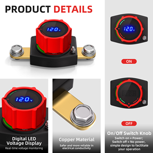 Interruptor de Batería para Auto de 12 Voltios, 250A, con Medidor de Voltaje LED, Resistente al Agua, con Conexión Lateral, para Automóviles y Autocaravanas, con Certificación RoHS y CE - Product Image 2