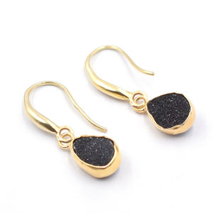 ต่างหูดรูซี่สีดำขนาด27ถึง28มม. พร้อมสายหูทรงลูกแพร์ตัวเรือนสีเงินชุบทอง - Product Image 2