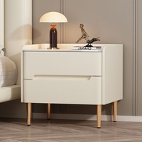 Table de chevet minimaliste en bois massif, armoire de rangement de luxe légère pour chambre à coucher avec plateau en pierre veinée, table de nuit moderne