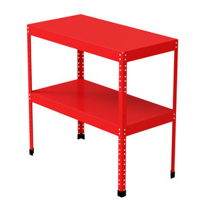 Établi Métallique Rouge à 2 Niveaux avec Étagère de Rangement en Alliage de Fer Galvanisé – Sans Perçage Requis, Table d'Assemblage, Support de Réparation pour Atelier - Product Image 1