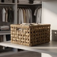 Panier de rangement rectangulaire en jonc de mer naturel tressé à la main, organisateur à dessus ouvert pour placard, étagère, maison, chambre