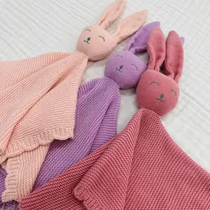 兔子Amigurumi钩针棉玩具婴儿第一有机玩具手工100% 棉兔子婴儿钩针可爱被子婴儿礼物