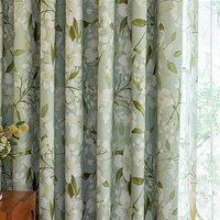 Rideau filtrant la lumière en polyester imprimé branche de fleur blanche vert menthe, style américain, pour chambre à coucher et salon