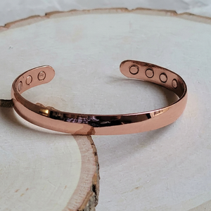 Copper Cuff <b>Bracelet</b> Open End Bangle Magnetic Style Geometric Vintage Unisex Wrist Jewelry Handmade Copper Tone Adjustable - Product Image 1