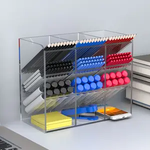 Multifunzionale acrilico desktop organizer scaffale cancelleria matita trucco pennello scatola di immagazzinaggio portapenne da ufficio in vendita