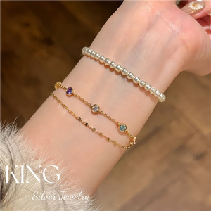 King Silver Jewelry S925 Silver Gold Plated Rainbow Bubble <b>Bracelet</b> Women's Fashion Gift Jewelry - Product Image 4