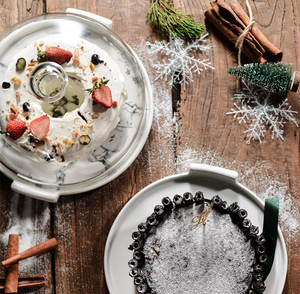 Plateau de présentation à desserts motif marbre, européen avec couvercle en verre/protection anti-poussière, assiette à manger, dôme à gâteaux en verre - Product Image 4