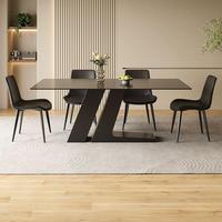 Table à manger rectangulaire moderne réglable pour 6 personnes, finition noire mate, base en métal, idéale pour cuisine, loft, bureau à domicile