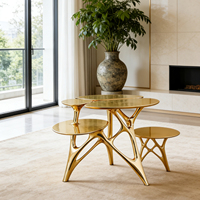 Table basse irrégulière de luxe moderne pour salon, personnalisable en taille et en matériau, dorée, artistique, multi-niveaux