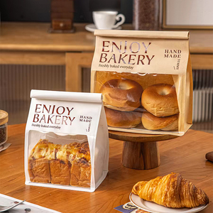 Sac à pain en <span class=keywords><strong>papier</strong></span> kraft écologique de qualité alimentaire avec logo personnalisé, fenêtre transparente et fermeture à lien métallique refermable - Product Image 1