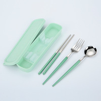 Ensemble de couverts de voyage portable en acier inoxydable de style coréen avec fourchette et baguettes avec étui