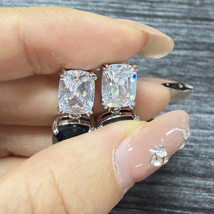 Pendientes de Aro con Diamantes Ice One, Plata 925, Corte Princesa, Engaste de Garra, Joyería de Lujo para Mujer, Chapado en Rodio - Product Image 4