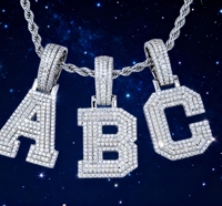 Vente en gros de bijoux hip-hop glacés en argent sterling 925 Vvs diamant Mossanite A-Z pendentif lettre initiale pour homme chaîne