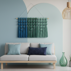 Décoration <span class=keywords><strong>Murale</strong></span> en Macramé de Laine Gisenu – Art Moderne pour <span class=keywords><strong>Salon</strong></span>, Franges et Pompons Noués, Style <span class=keywords><strong>Bohème</strong></span>, Idéal pour Espaces de Coworking, Fonctionnel - Product Image 3