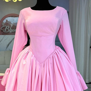 Abiti Eleganti da Donna con Collo Tondo, Maniche Lunghe, Cinturino Posteriore e Vita Alta a Linea A - Product Image 3