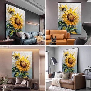 Hand Painted Sunflower Oil Painting Modern Abstract Texture Art For Living Room Wall Decoration Impressionism Style No <b>Frame</b> - Product Image 3
